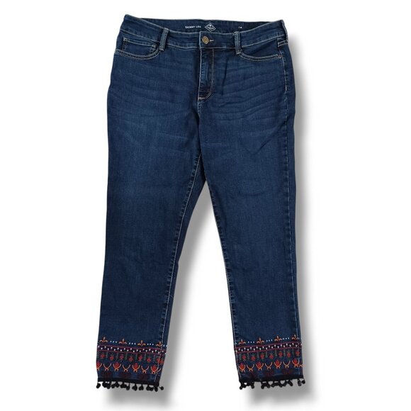 St. John's Bay Jeans Skinny Ankle Cropped Fringe Dark Wash Highrise Size Plus 14 - Picture 1 of 12